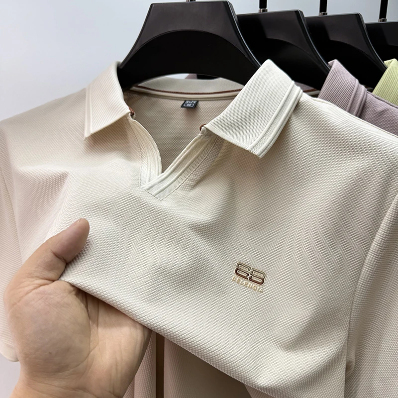 CATIA SELI高端简约剪刀领短袖t恤男士夏季polo衫带领时尚半袖潮