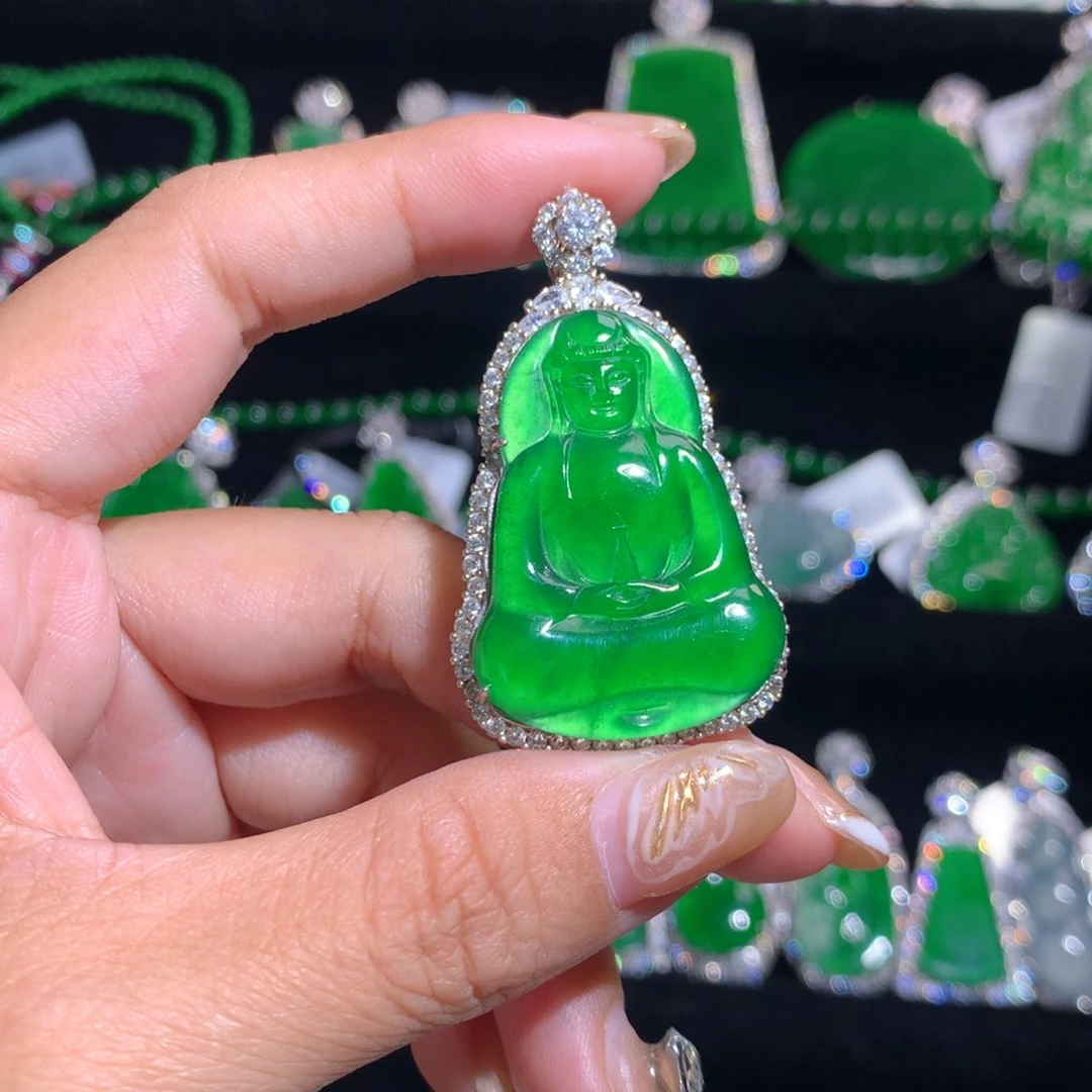 【闪购商品】翡翠银S925镶嵌颈饰理***子天然翡翠