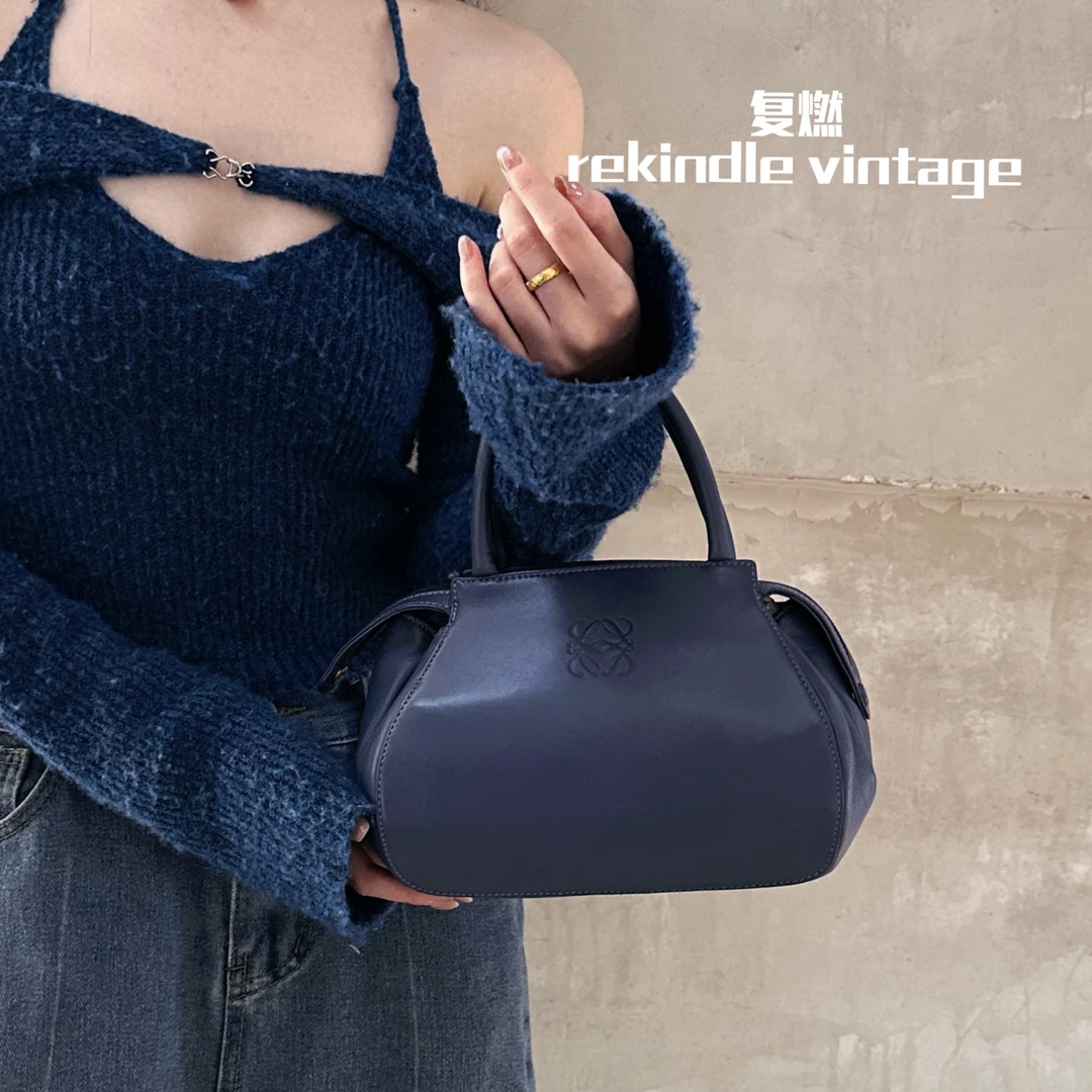 95新 LOEWE/罗意威 复燃精选/蓝紫色元宝手提包