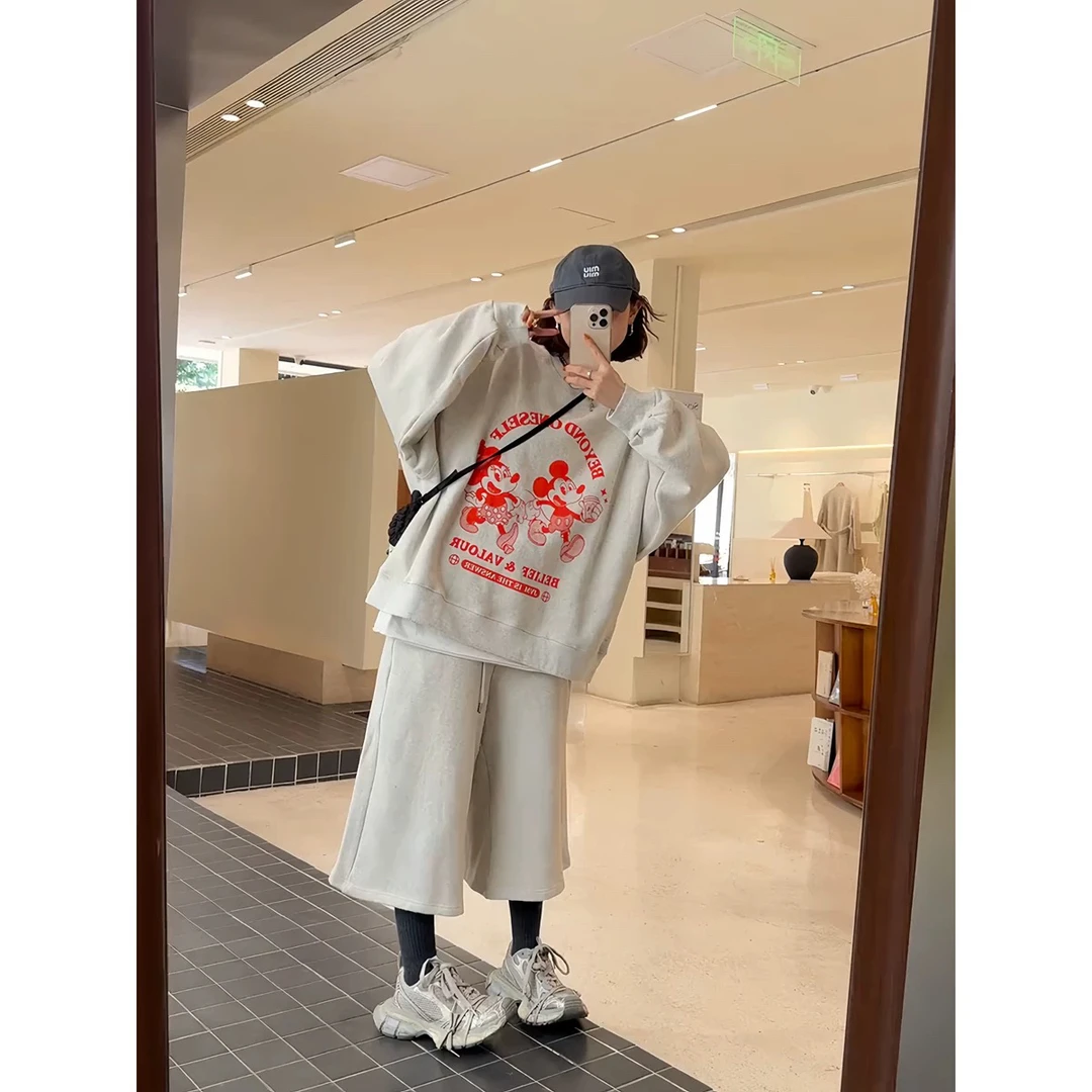 「小吴家」韩系早秋新款慵懒风时尚卫衣➕八分裤舒适套装女
