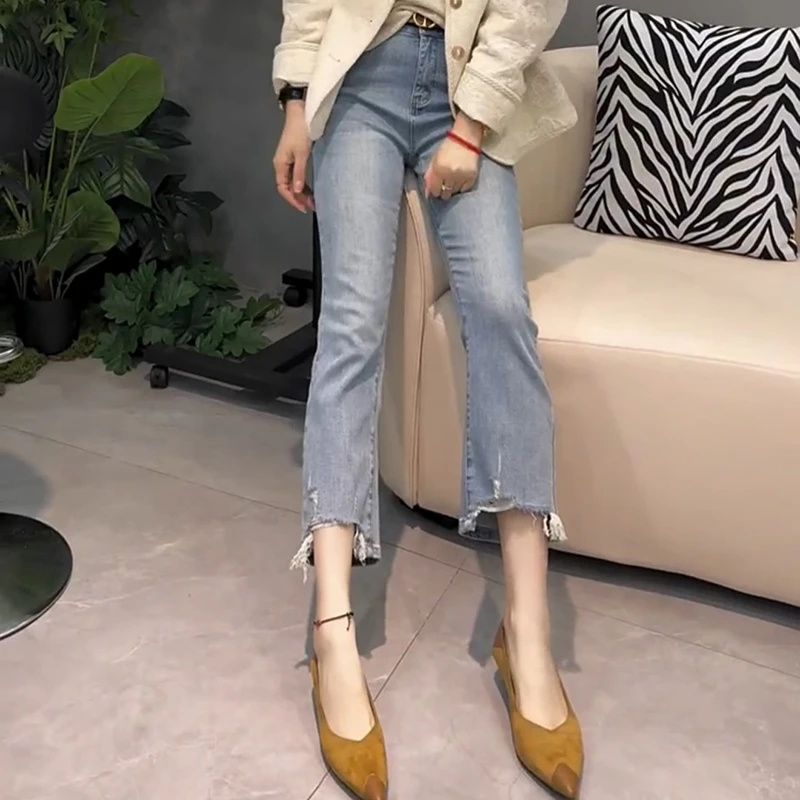 梨形显瘦大码微喇裤九分烟管裤牛仔裤子女2025年春季新款洋气百搭