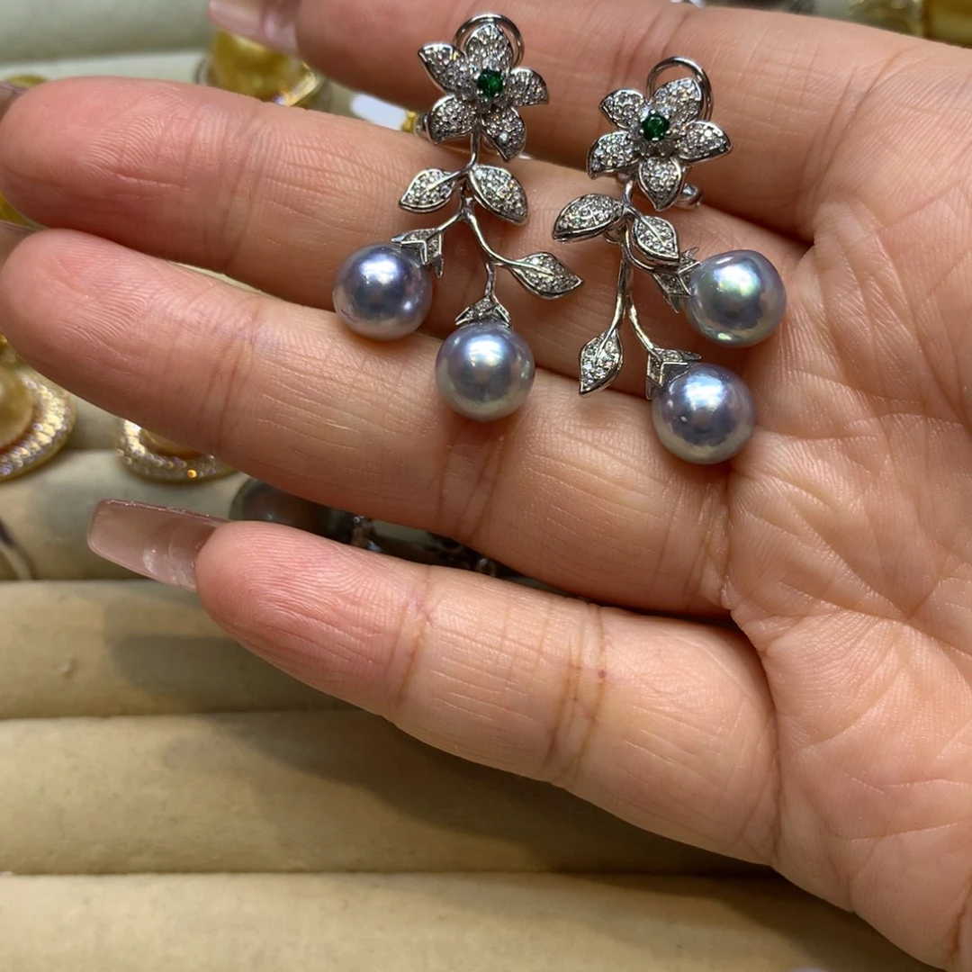 银S925镶嵌耳饰海水珍珠