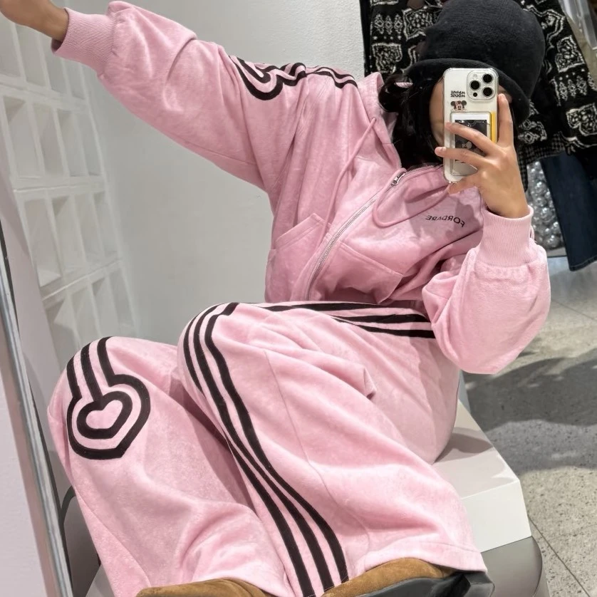尾~2026设计师新品春夏粉色运动外套长裤