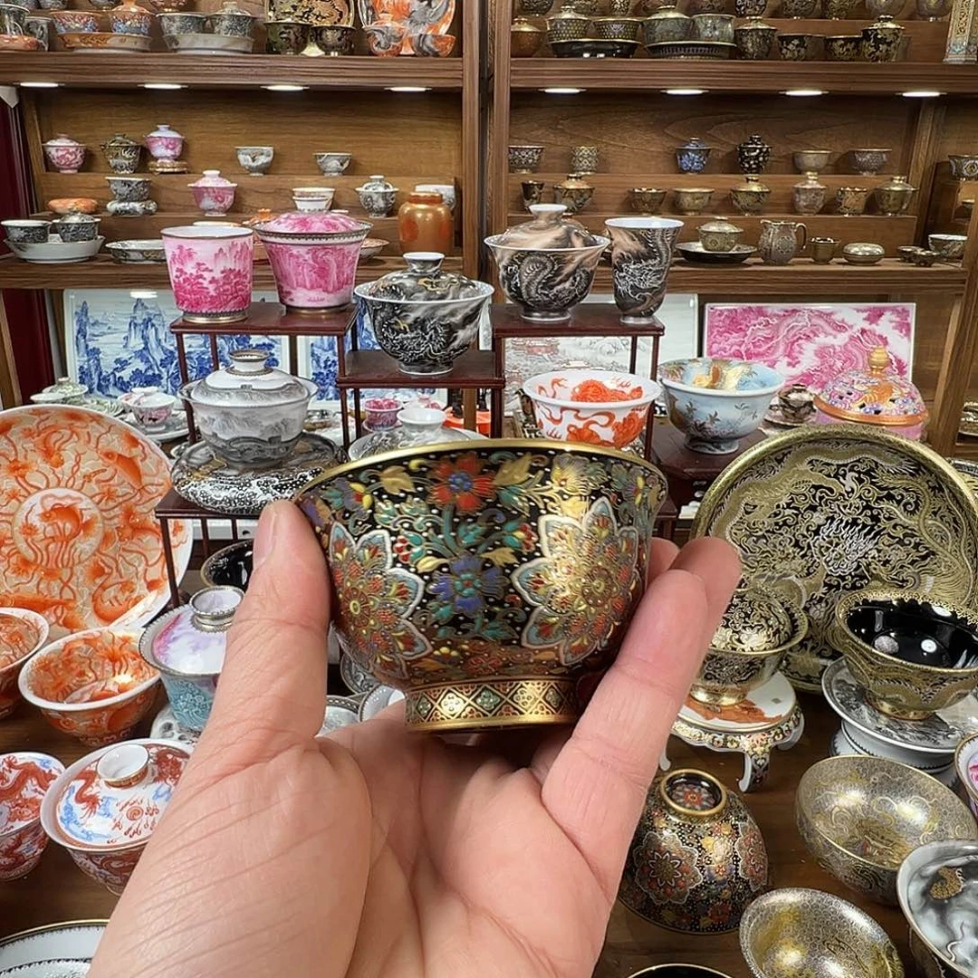 ࿐***࿐珐琅彩错金银压手杯