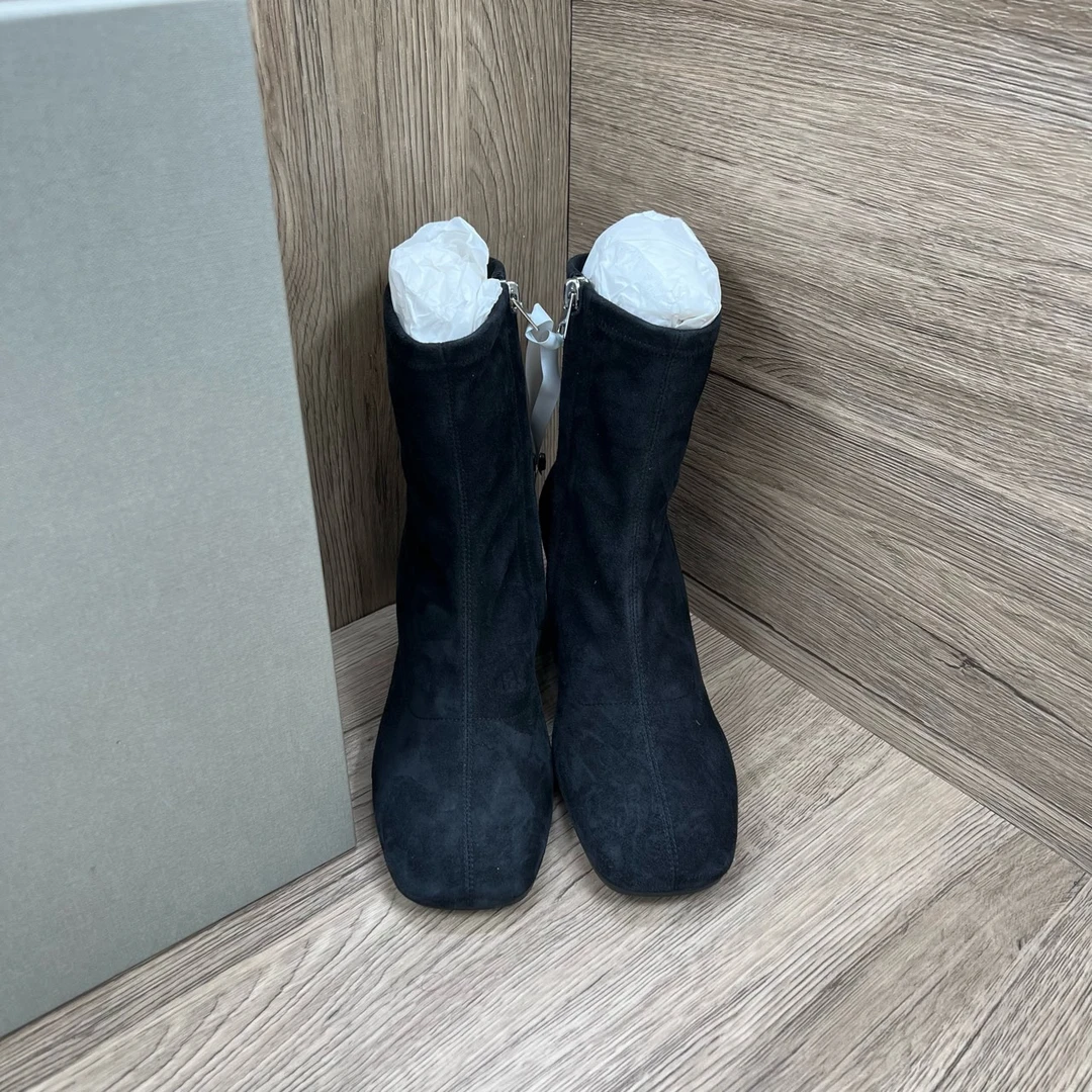 99新 MARNI 黑色丝绒后跟蛇纹拉链高跟靴 36码/99新/原盒防尘袋