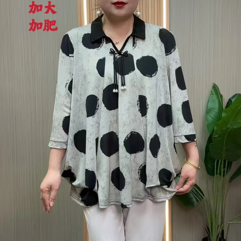 夏季新款时尚加大码妈妈装宽松显瘦女士气质百搭上衣小衫