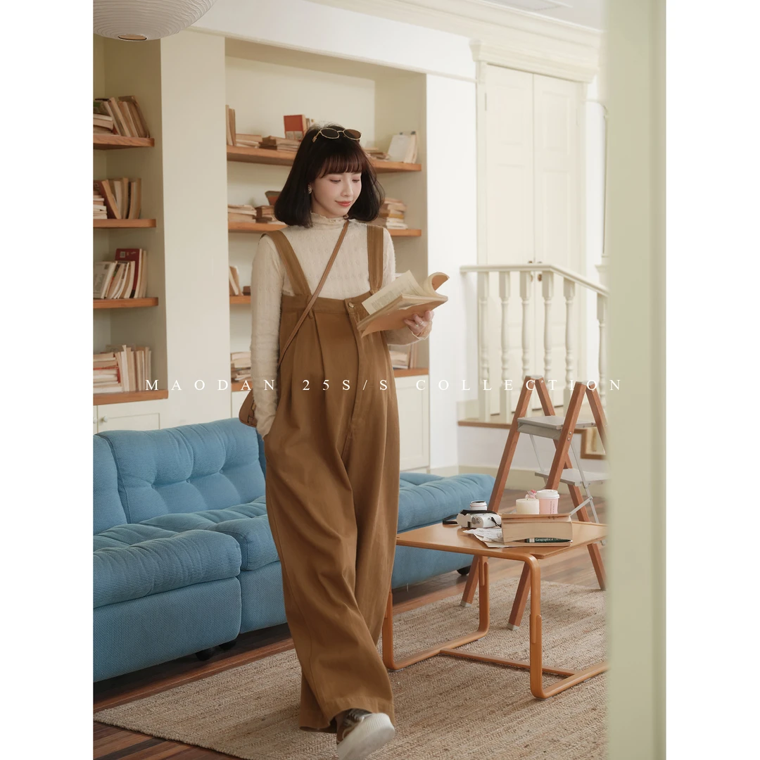 maodan/猫单【约克腔调】孕妇装2025新款背带裤高腰宽松遮孕肚.