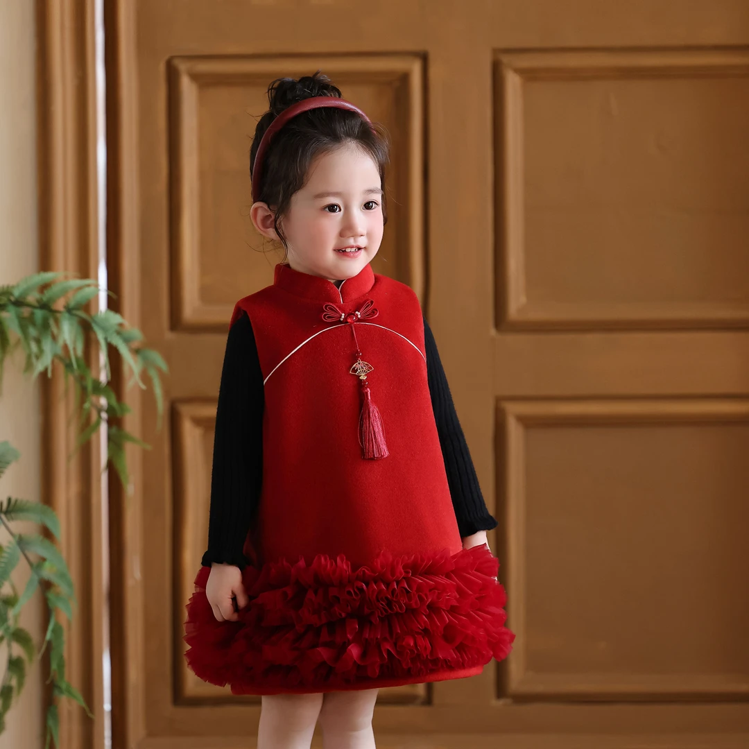 女童拜年服套装2025秋冬新款中式女孩公主裙女宝周岁生日宴礼服裙