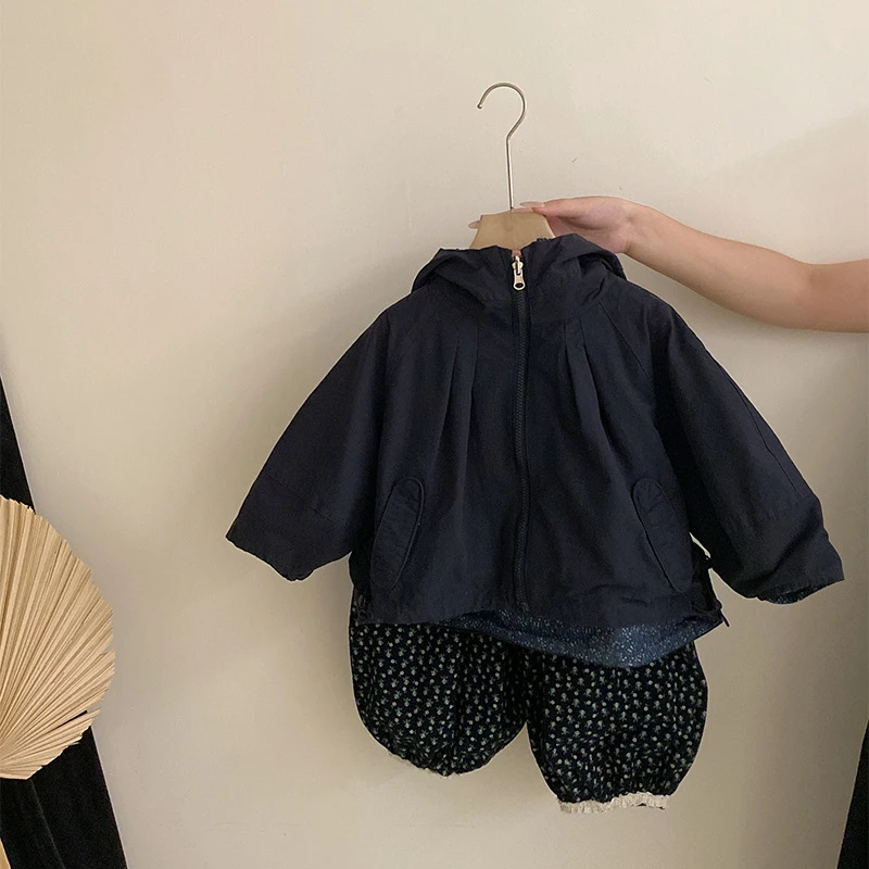 【安安家】女童秋季秋季连帽两面穿夹克碎花阔腿裤两件套装Z-AS039