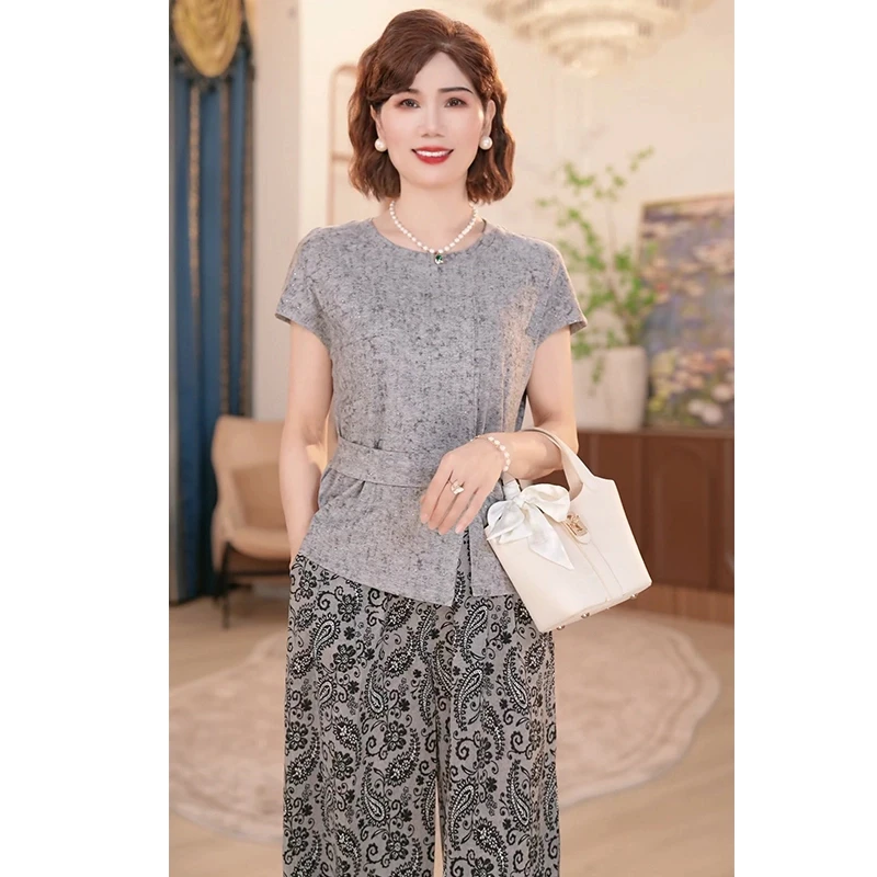 2025新款夏季妈妈装薄款时尚套装气质衬衣女装洋气减龄T恤两件套