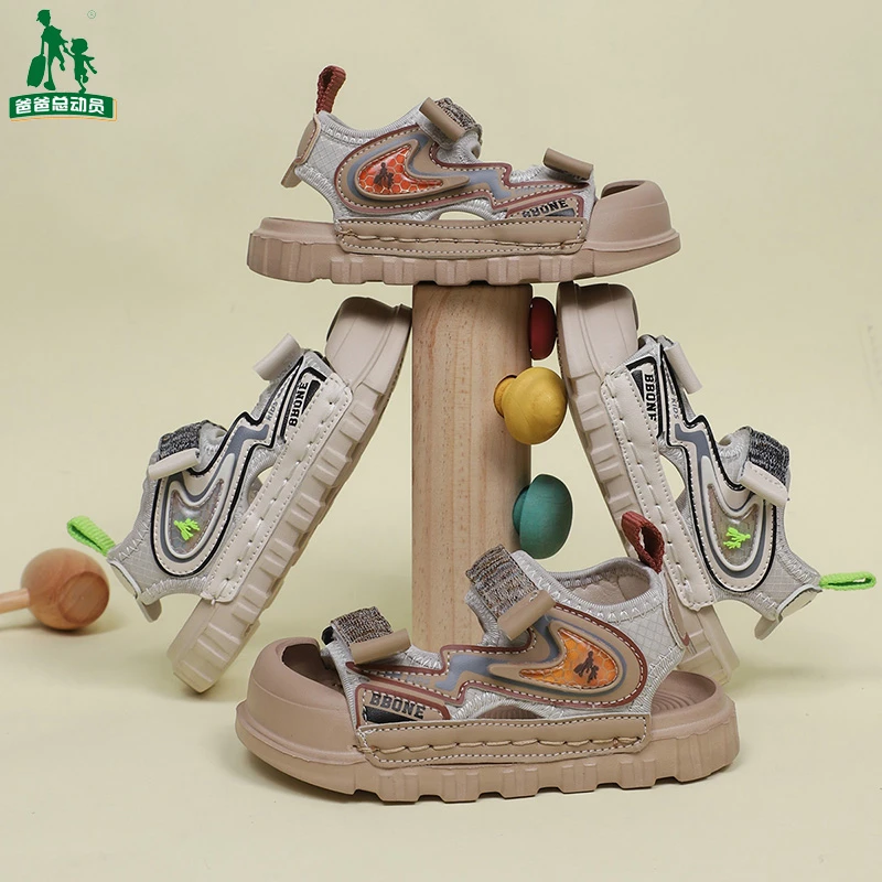 爸爸总动员男童运动凉鞋2025夏季新款软底魔术贴沙滩鞋中大童潮鞋