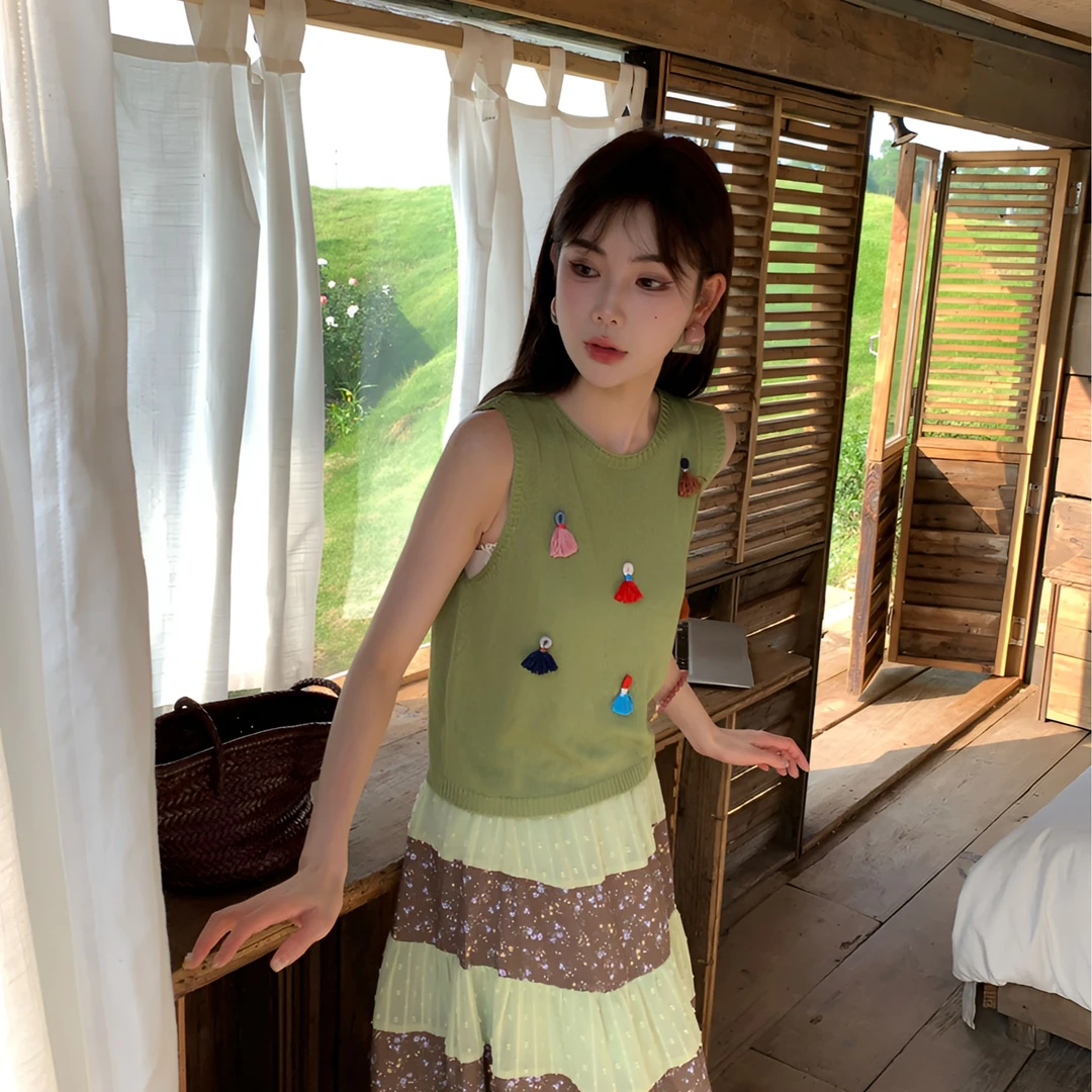 赵小小【出游计划】甜美风立体花朵宽松叠穿无袖马甲背心上衣5057