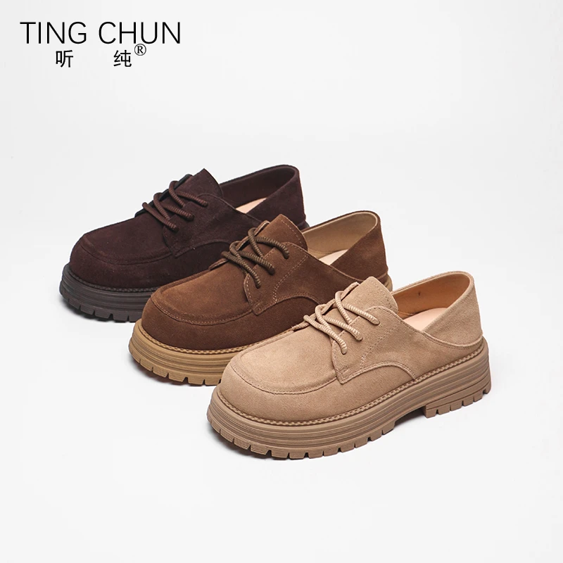 6601秋季2025新款真皮单鞋休闲复古百搭低帮鞋厚底系带舒适软底女