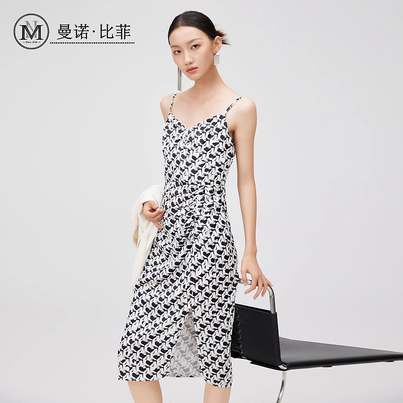 【芊芊专属】法式v领碎花吊带连衣裙开叉MFAL125317