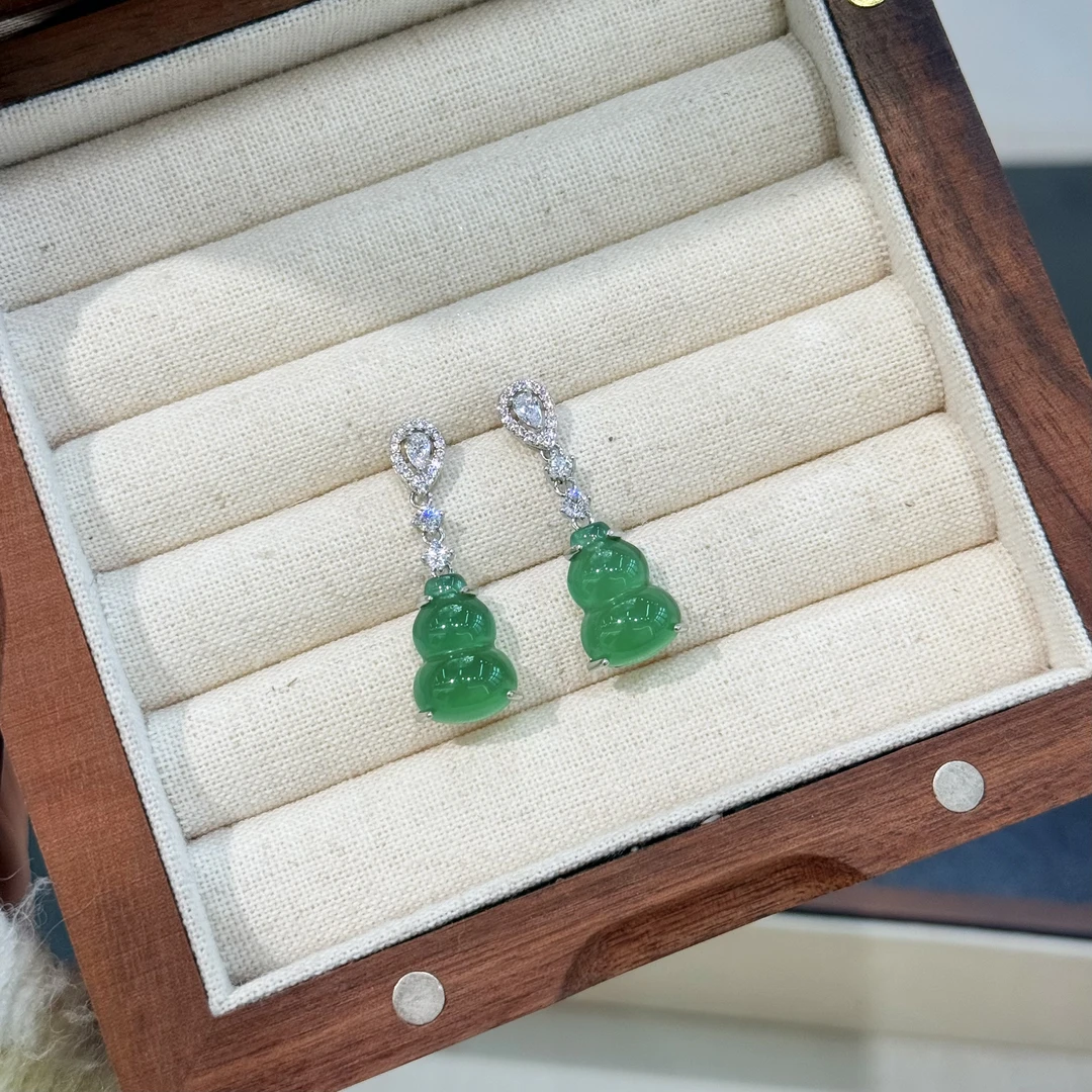 铜合金仿水晶耳饰 ES-17杨幂同款绿葫芦复古耳环