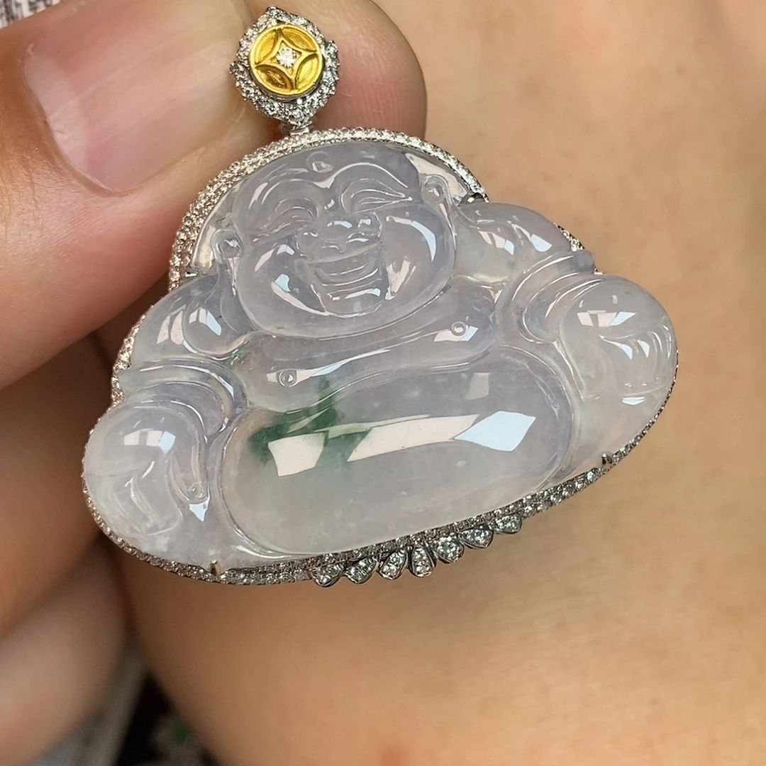 翡翠18K金镶嵌颈饰佛公