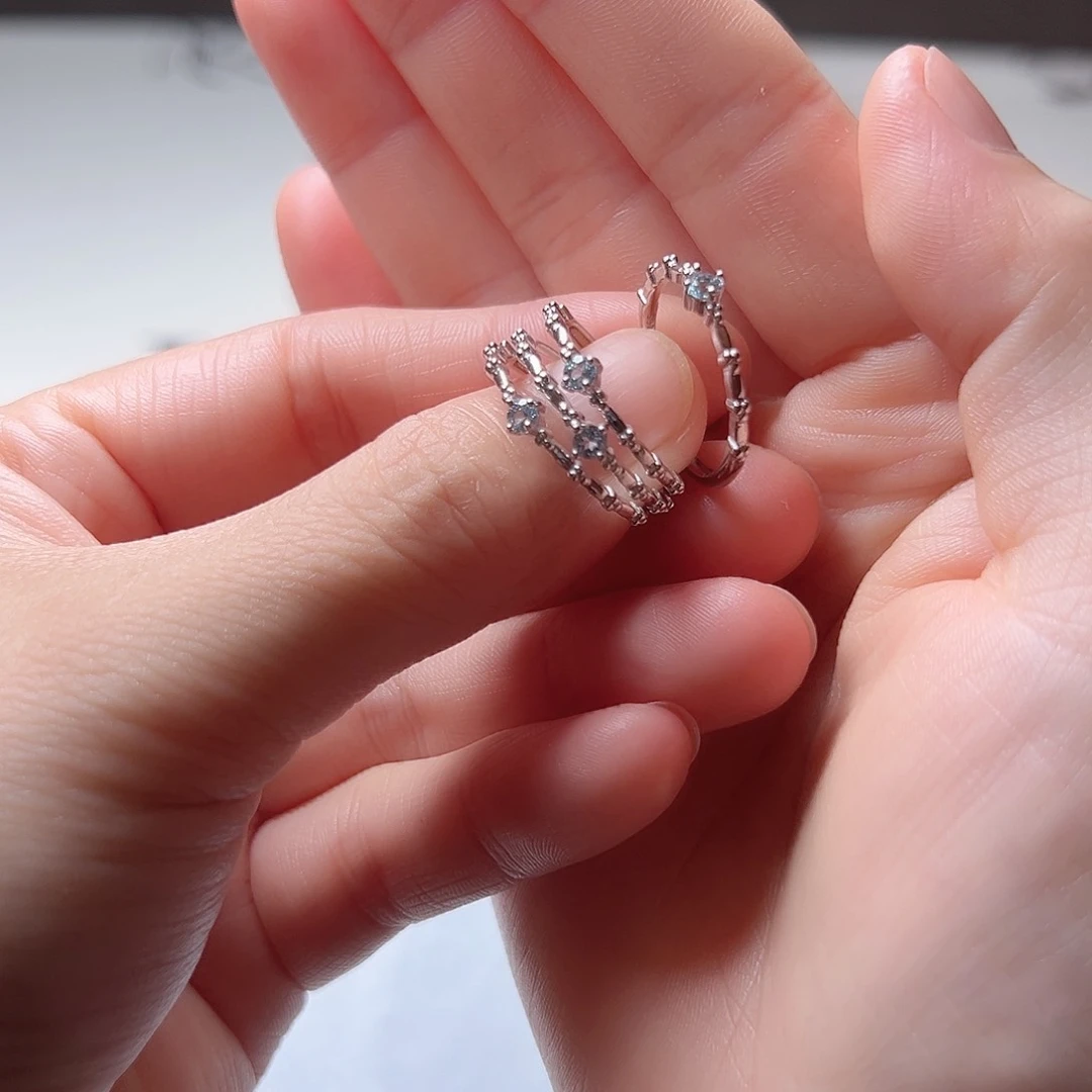 海蓝宝石戒圈银S925镶嵌不退不换