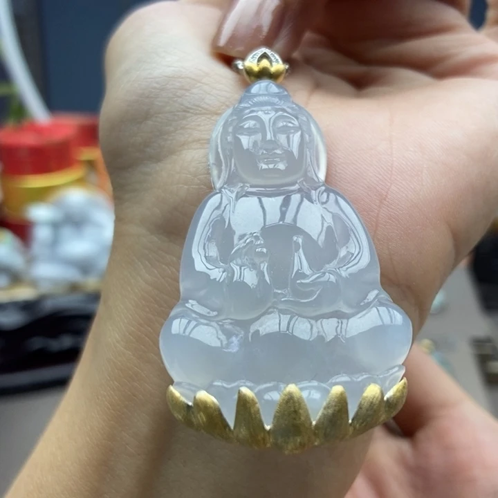 翡翠18K金镶嵌颈饰吊坠23