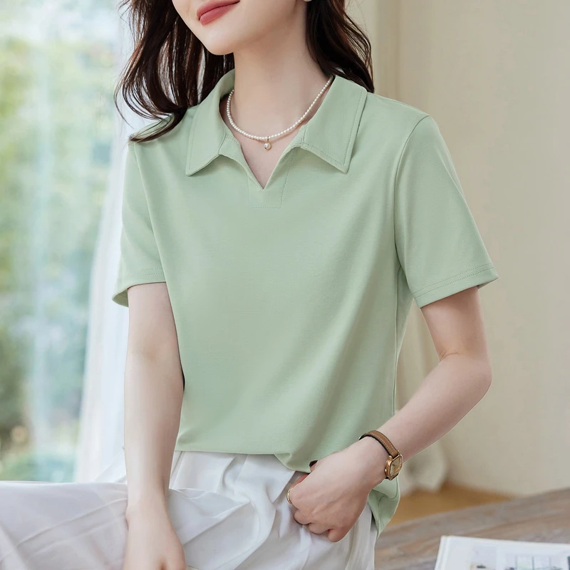 【新疆长绒棉】洋气POLO领短袖t恤遮肉显瘦上衣休闲百搭时尚女装潮