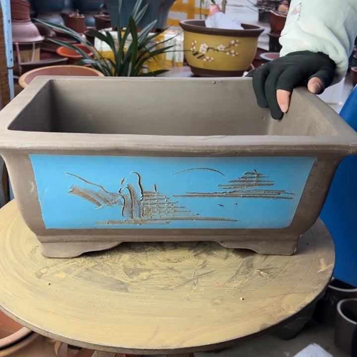 紫砂40蓝马槽花盆花盆