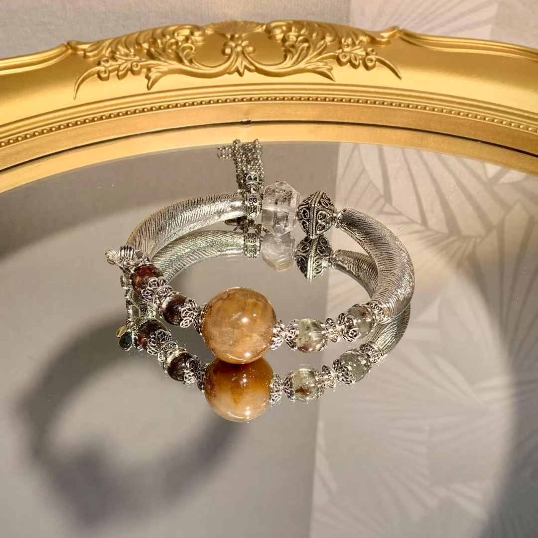 天然水晶幽灵大顶珠白水晶双尖半镯设计款手串多样发其一