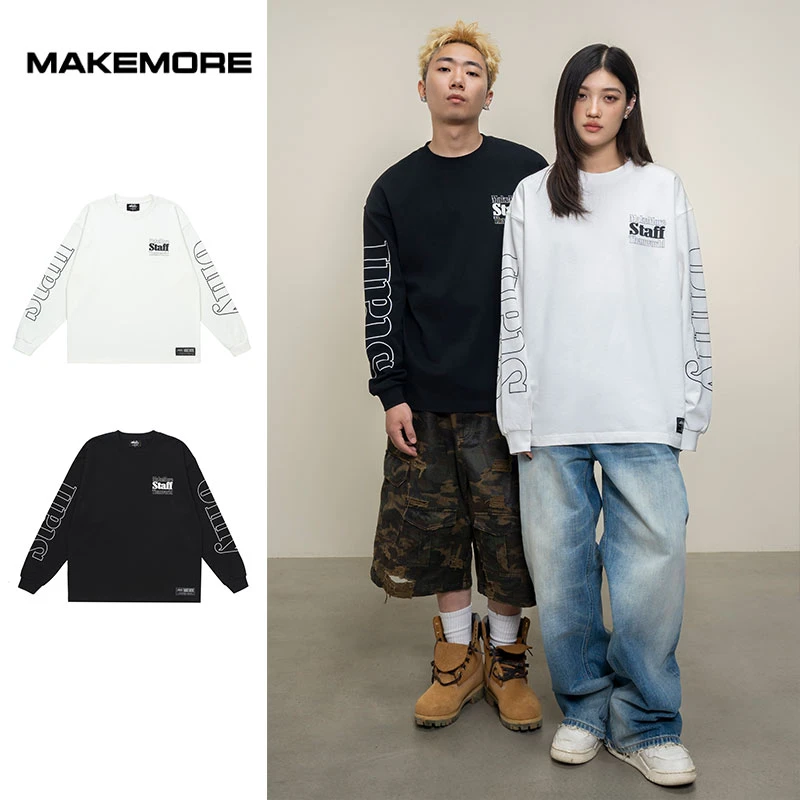 Makemore{镂空双袖}新款长袖T恤设计感纯棉美式休闲百搭情侣上衣