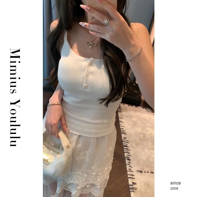 【mimius】&B游鹿鹿螺纹棉纽扣吊带(固定杯带胸垫) G02302