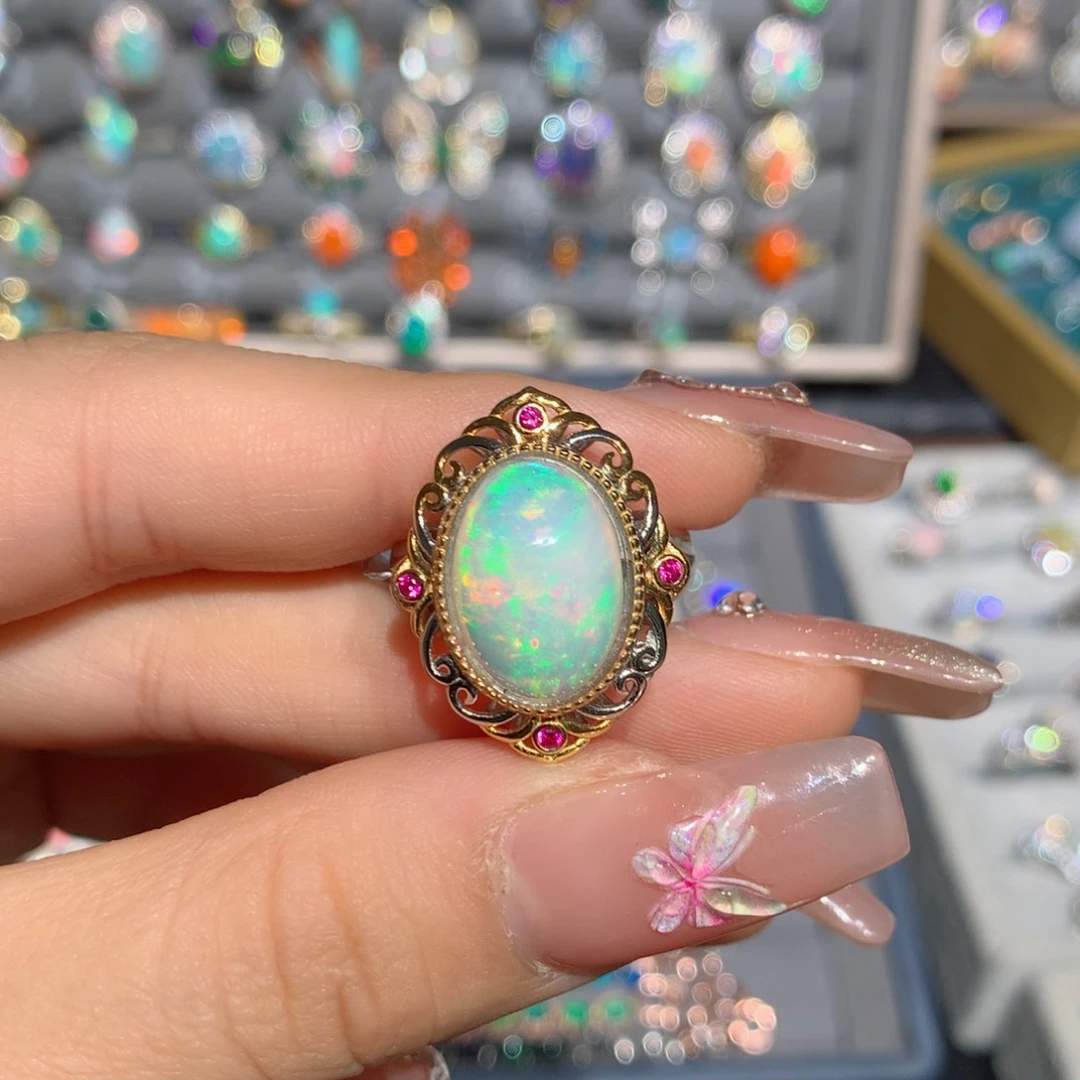 欧泊福利戒指银S925镶嵌