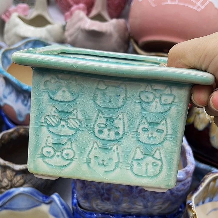 多肉绿植陶瓷花盆9.9包邮，有孔