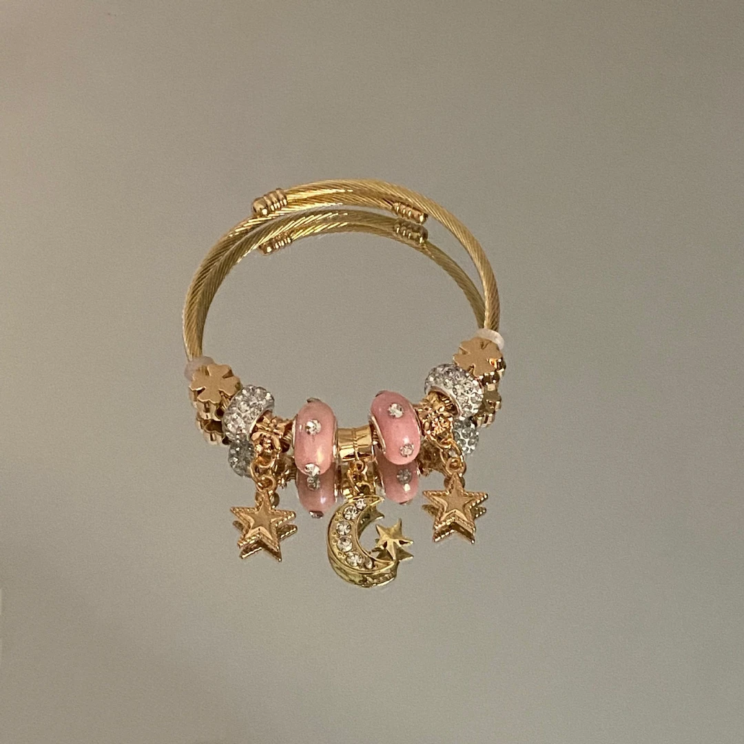 不锈钢亚克力手镯 复古星月手镯女精致轻奢diy串珠小众ins风配饰