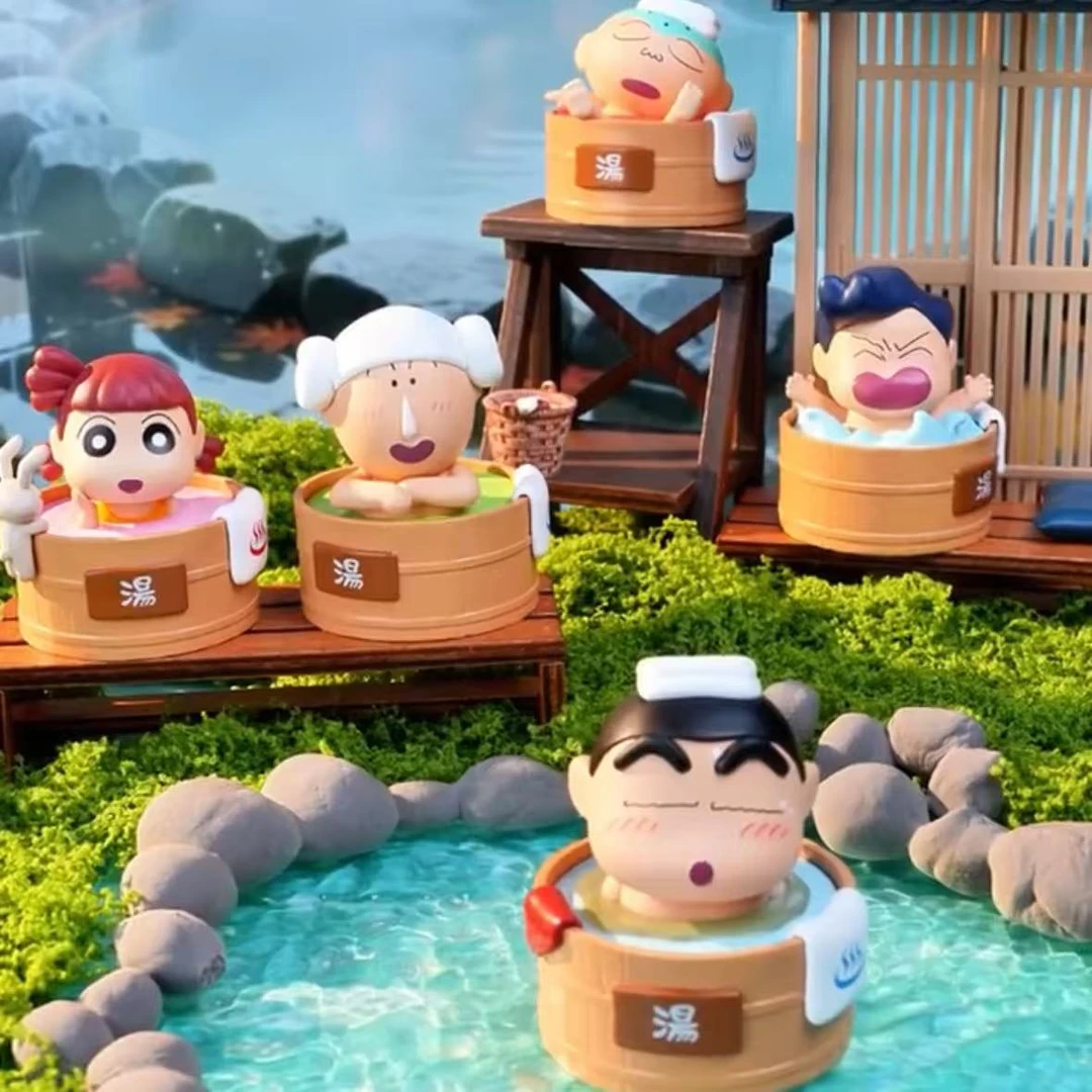 【正版】麦和温泉系列蜡笔小新盲盒手办玩偶收纳摆件