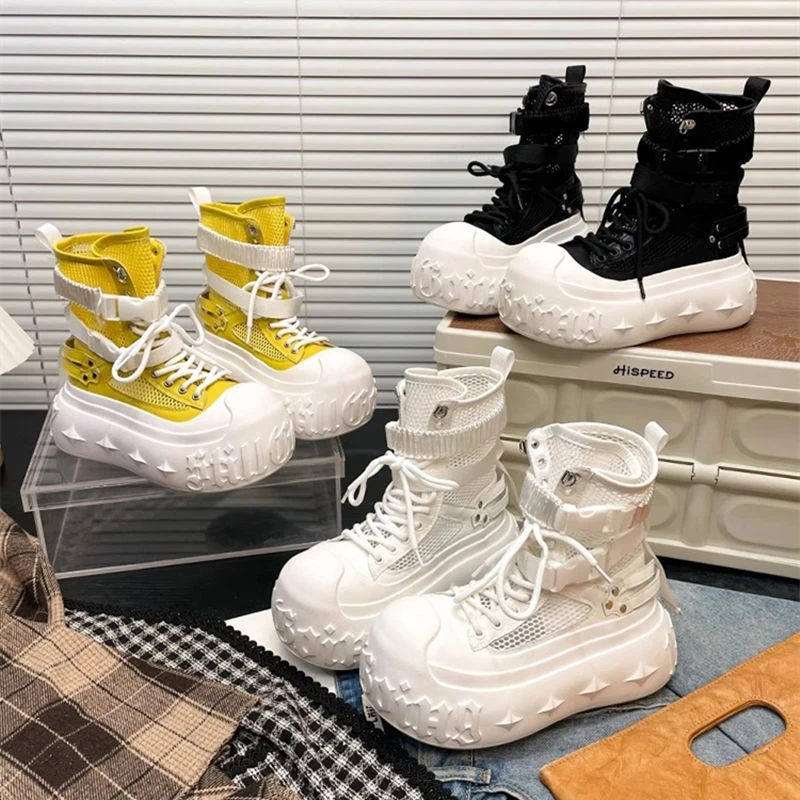 欧货透气网面厚底大头马丁靴女2025年春夏新款洋气增高短靴网靴潮