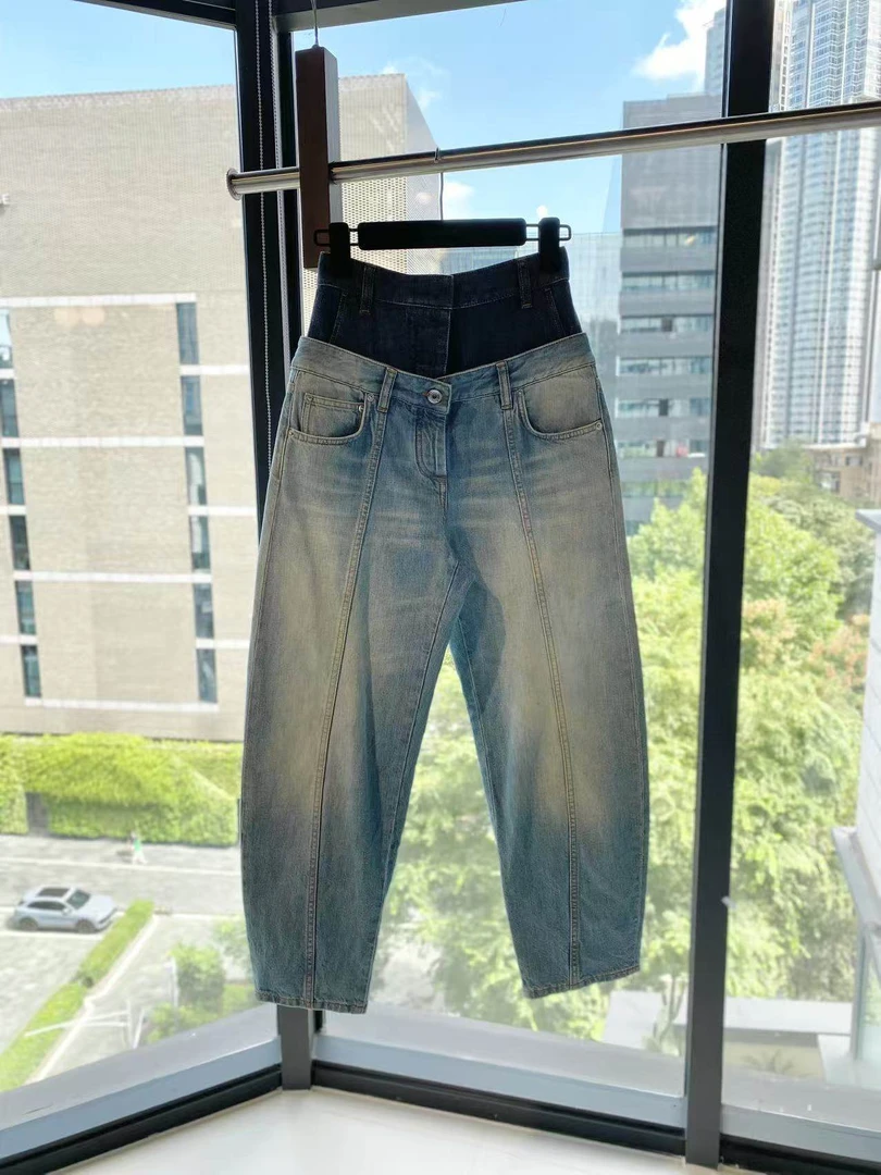 95新 LOEWE/罗意威  wc038 棉 罗意威拼接水洗牛仔裤 34码 微污