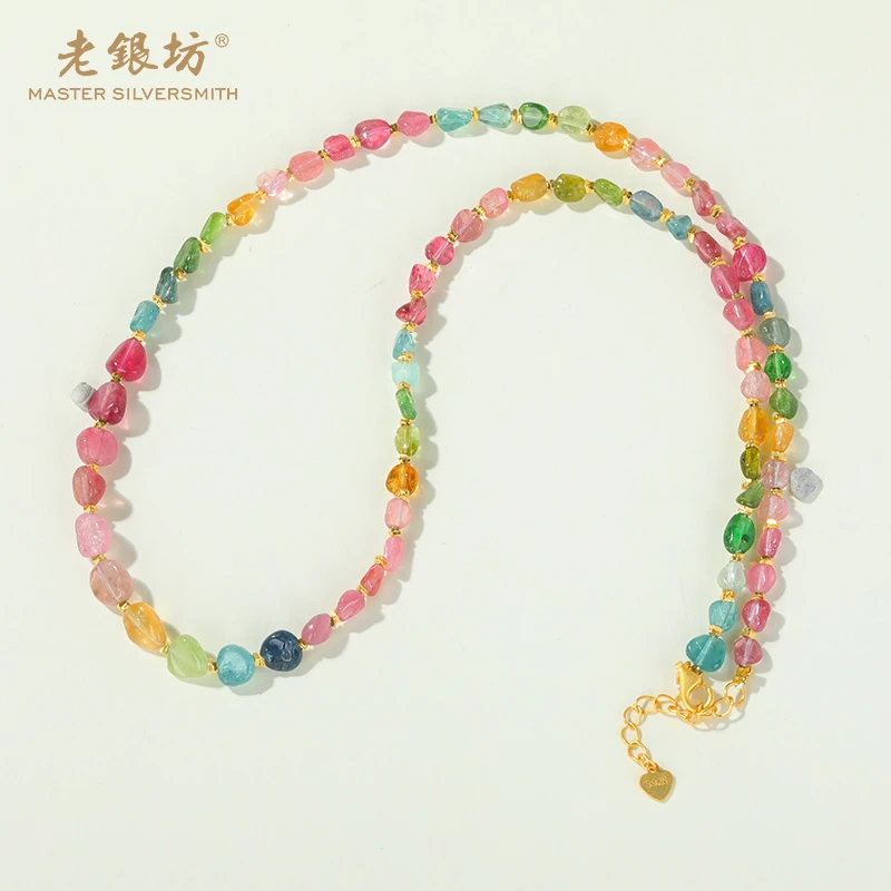 【老银坊】s925银随型碧玺间珠碎银项链 0021520