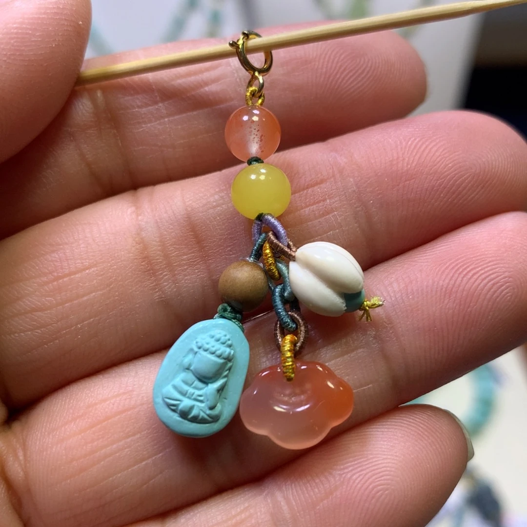 绿松石银S925镀金镶嵌挂件