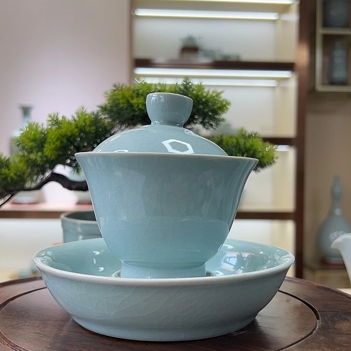 杯子原矿原釉天青三才