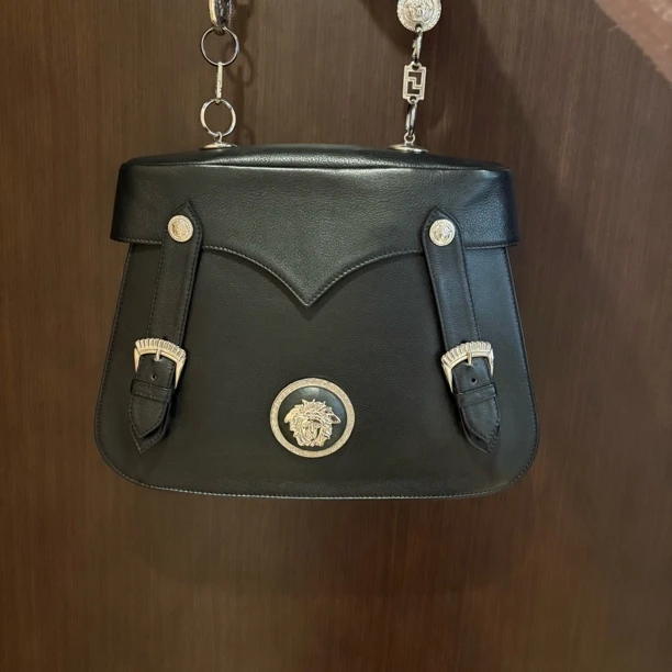 95新 VERSACE/范思哲 辣辣/博物馆收藏款黑银美杜莎单肩包