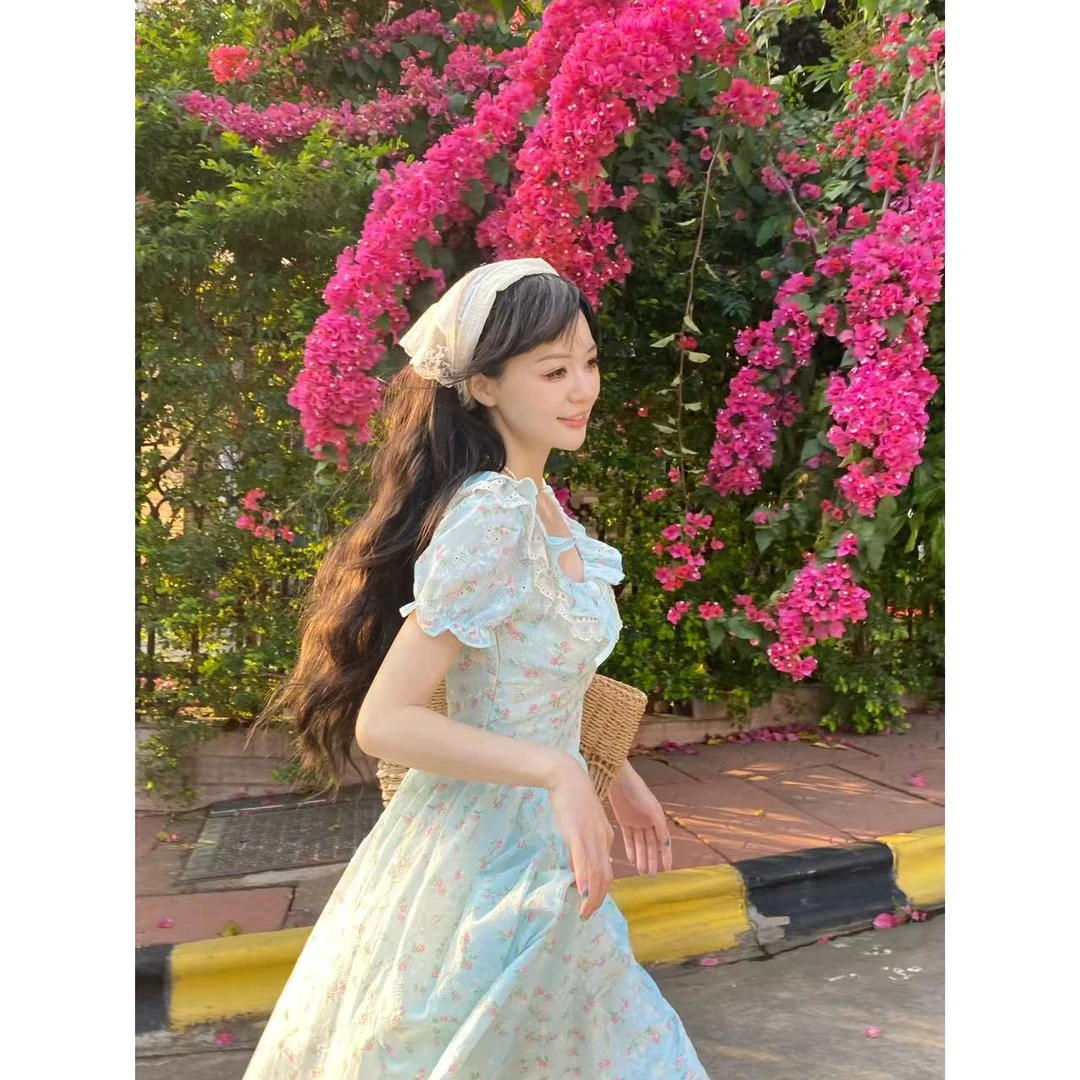 【QIANJIN】‘甜心少女’春夏度假法式显瘦收腰泡泡袖连衣裙QL8626