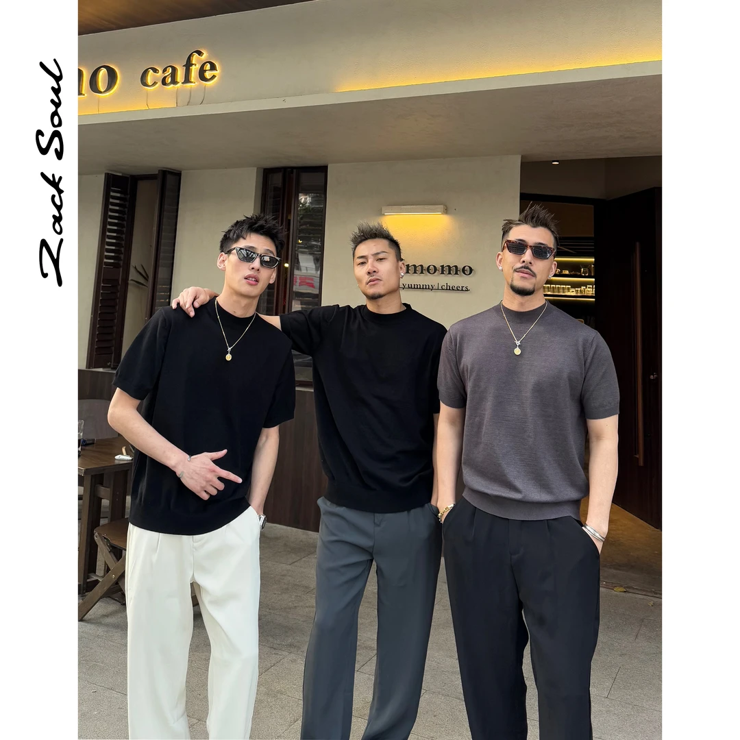 Zack校长 少爷穿搭莱赛尔纤维圆领毛衣短袖新款休闲百搭透气纯色