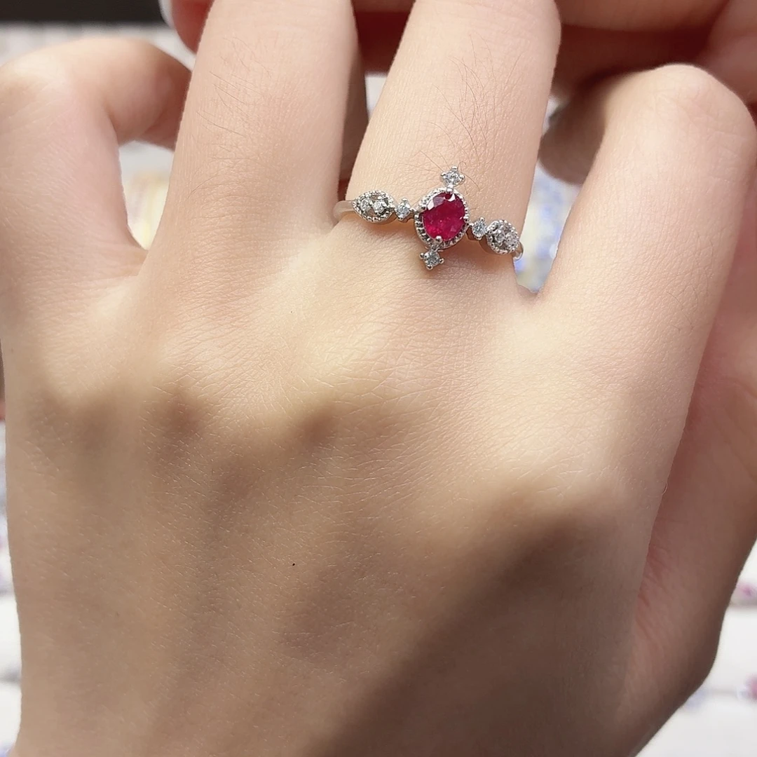 一****戒指红宝石银S925镶嵌