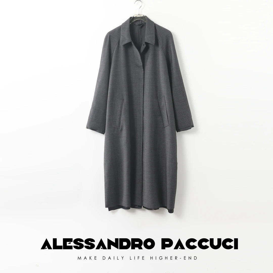 AP洛哥25942X【岩骨】美利奴羊毛翻领后开叉色织格纹复古百搭长外套