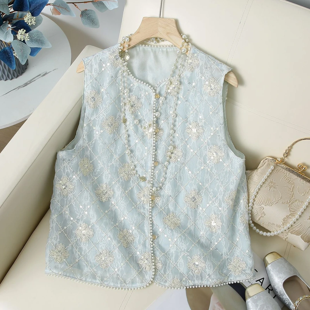 【白艮】刺绣马甲夏款 重工艺 加内衬 新中式国风上衣