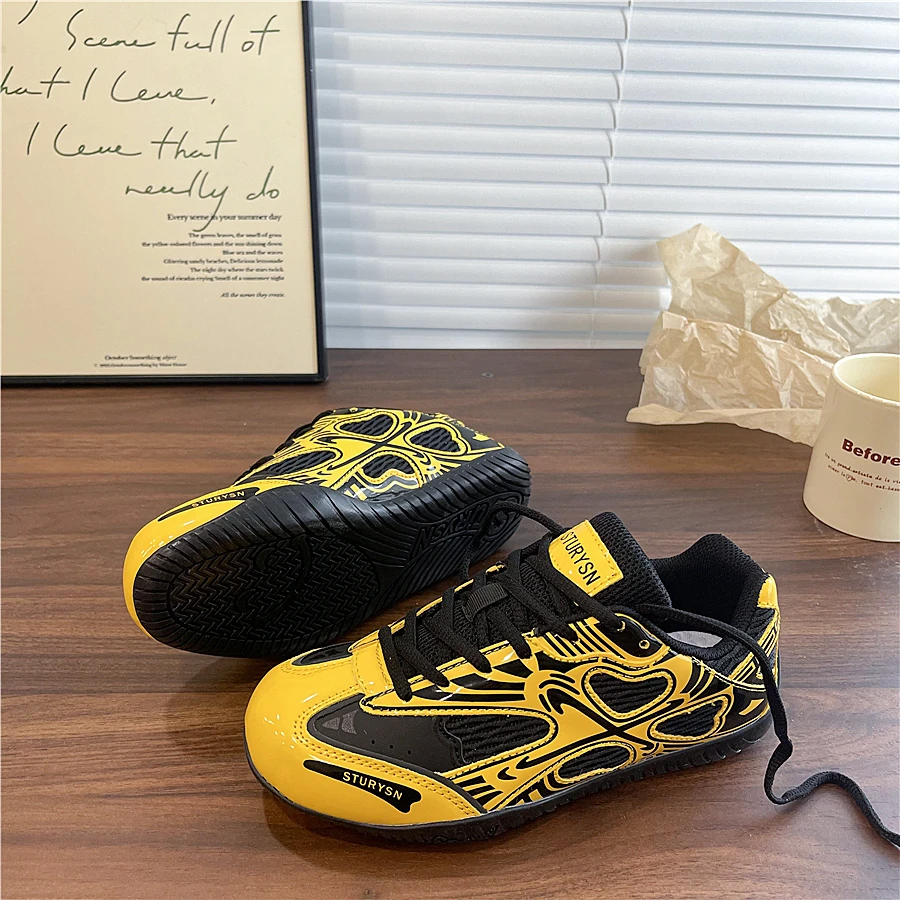 黄黑色薄底赛车德训鞋女2025夏季网面透气情侣新款运动休闲鞋子男