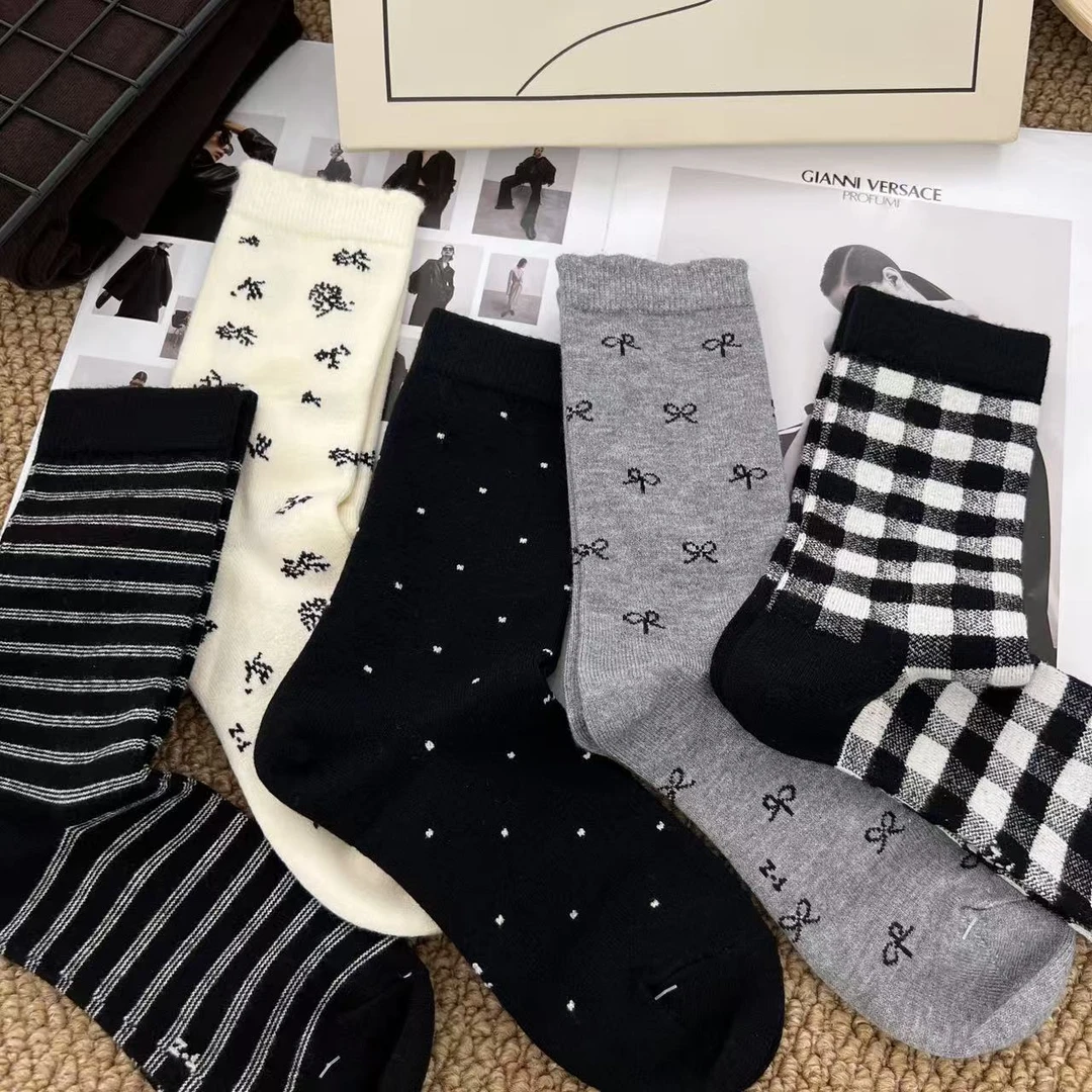 FUJIA STYLE新款时尚百搭简约气质休闲蝴蝶结袜W5012