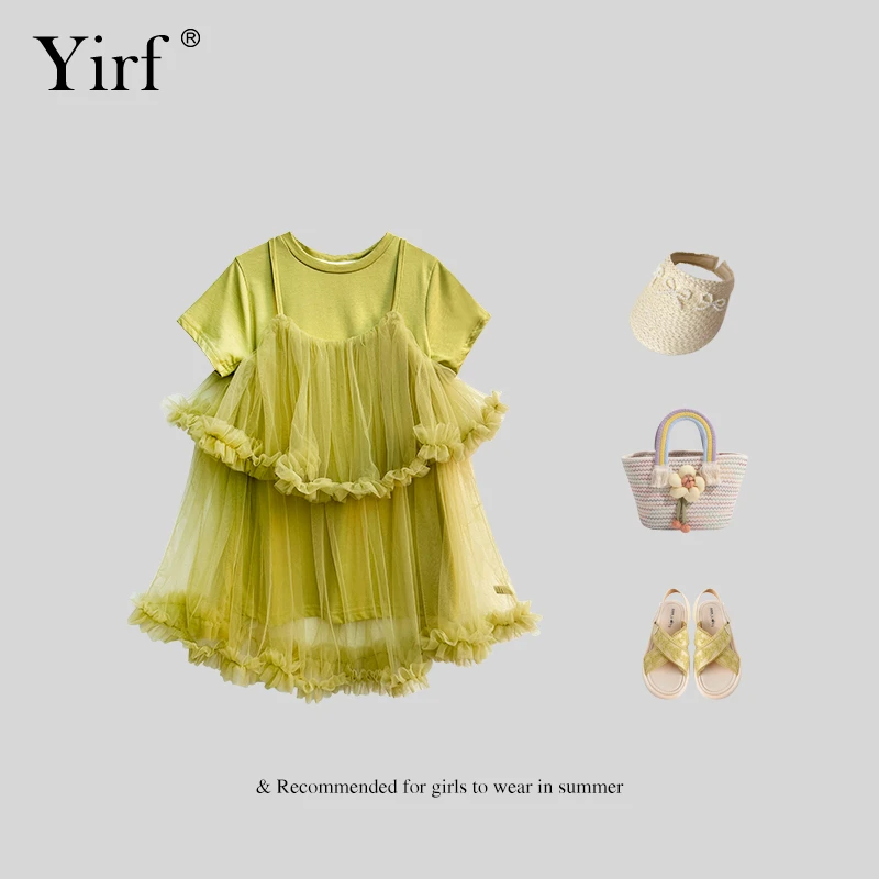 （清仓款)女童2024夏季新款设计师气质拼接连衣裙FY137