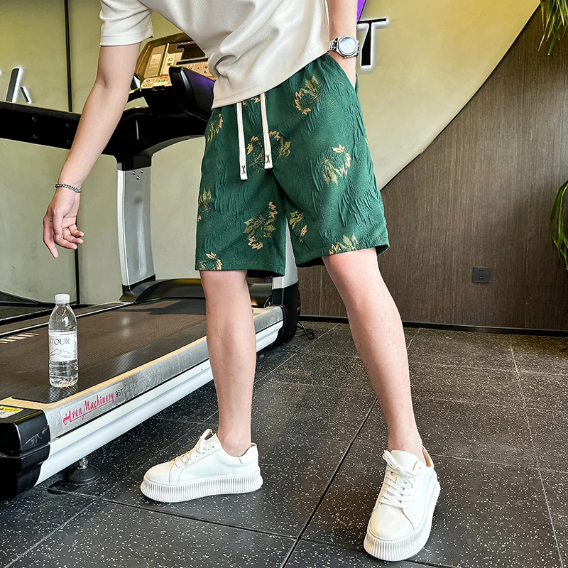 夏季国风提花直筒五分短裤男2025新款潮流五分裤宽松休闲中裤子潮