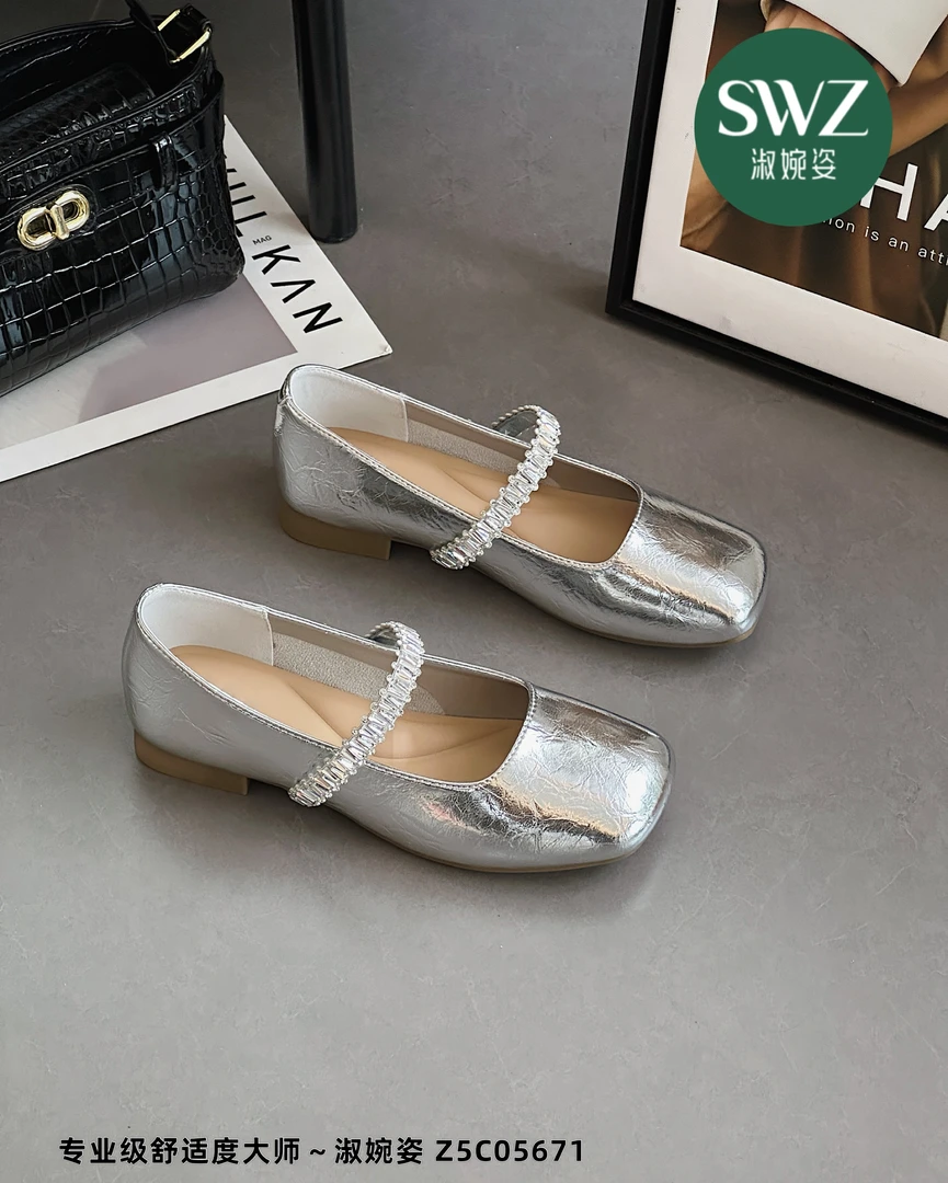 仙女风平底浅口纯色单鞋常规女鞋平跟软底夏季单鞋方头