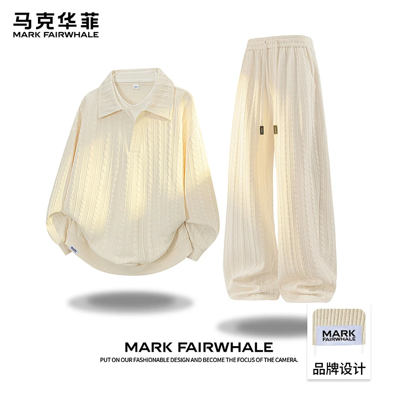 马克华菲美式假两件运动套装男士秋季2025新款休闲宽松穿搭一整套
