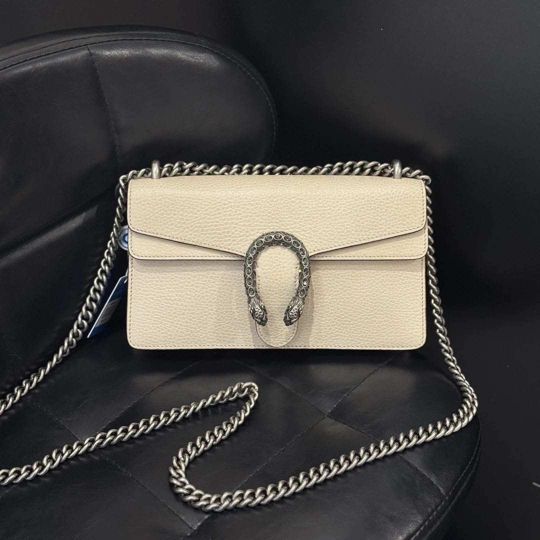 95新 GUCCI/古驰 奶昔白钻扣酒神新小号/二奢