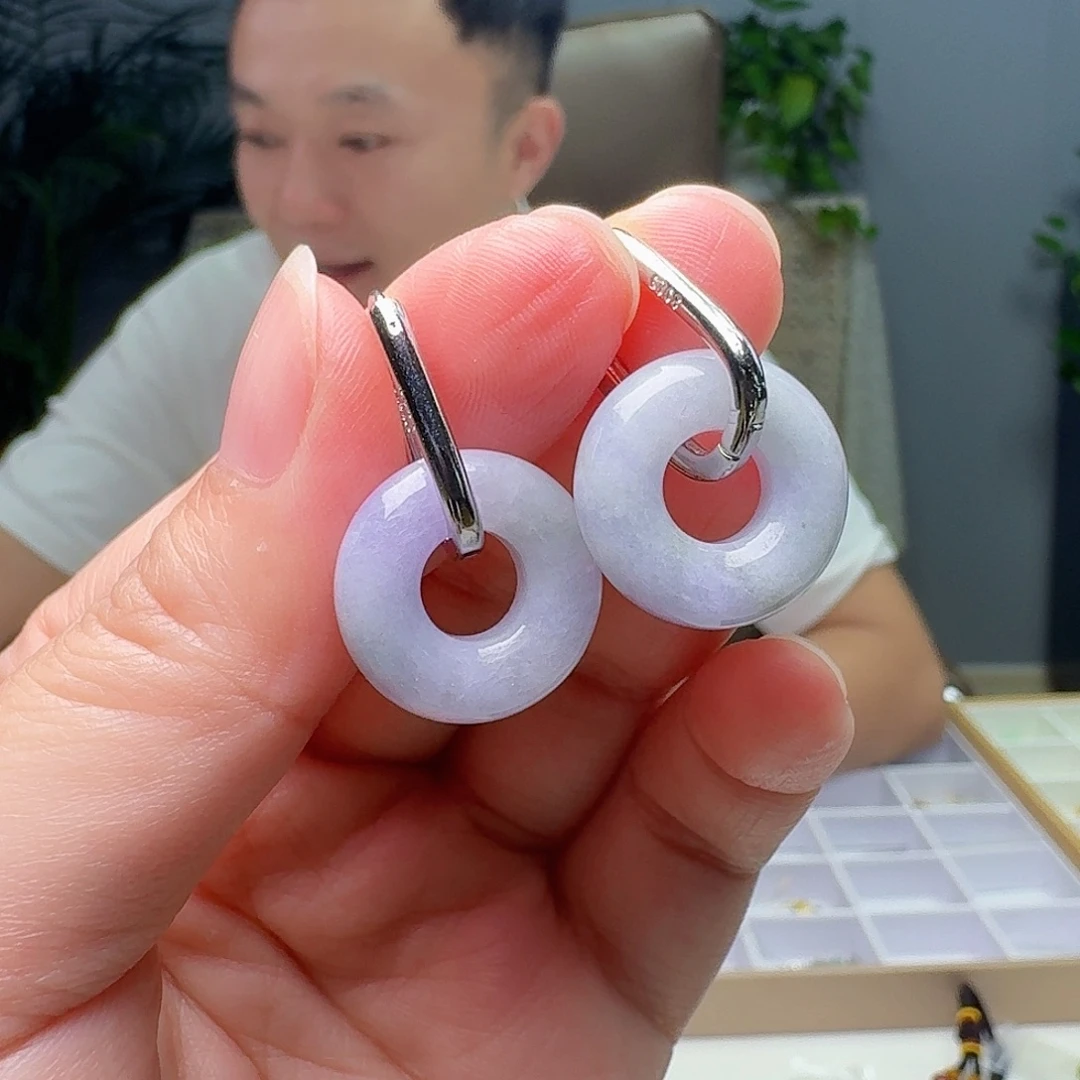 银S925镶嵌翡翠耳饰天然